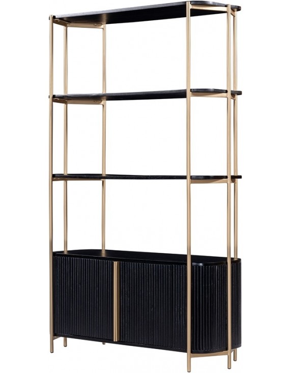 Regal Massivholz, Bücherregal schwarz Gold,  Regal  Massivholz, Breite 98 cm