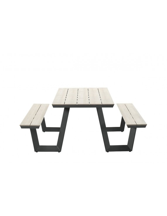 Gruppensitzbank grau-anthrazit, Sitzgruppe grau-, Picknick Sitzgruppe anthrazit, Gartentisch mit Bank grau-braun