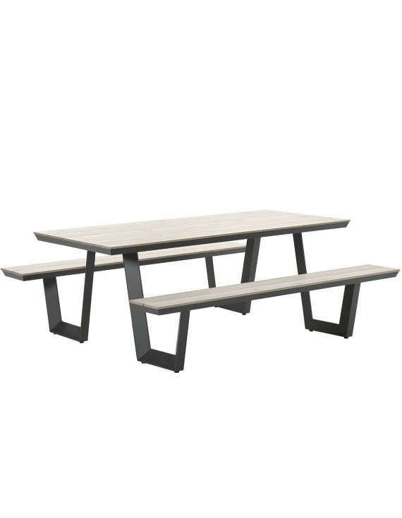 Picknick Set,  Sitzgruppe grau, Picknick Sitzgruppe anthrazit, Gartentisch mit Bank grau-braun, Länge 280 cm