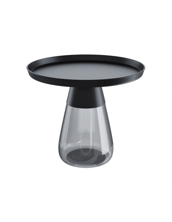 Couchtisch rund schwarz, runder Beistelltisch schwarz, Glas Couchtisch schwarz rund, Maße 60x52 cm