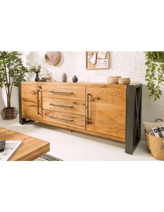 Sideboard Natur-braun,  Sideboard Massivholz, Sideboard Metall-Gestell, Breite 200 cm