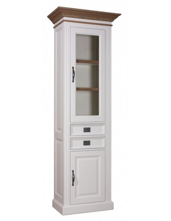 Vitrine weiß mit Eiche, Schrank weiß, Wohnzimmerschrank weiß Landhausstil, Breite 70cm