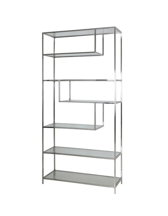 Metall Regal verchromt Industriedesign, Bücherregal Glas-Metall, Glas