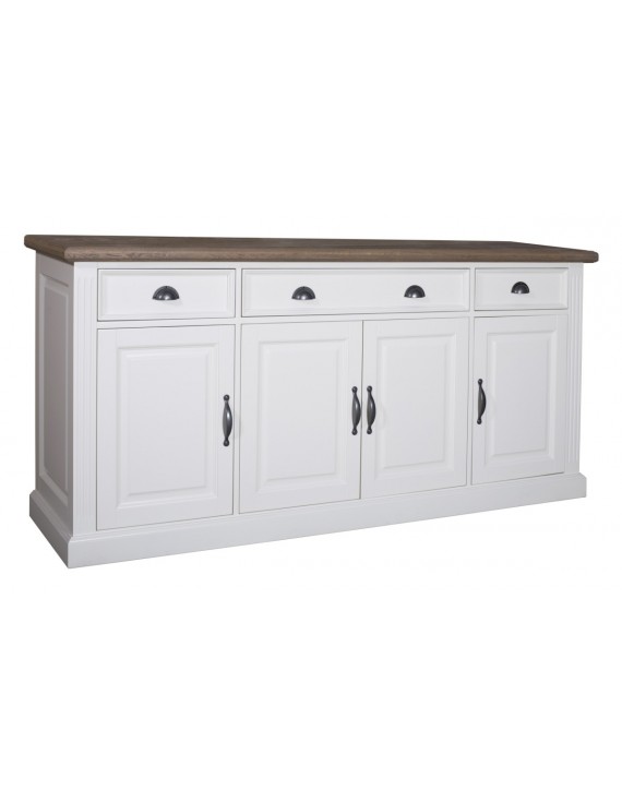 Anrichte weiß mit Eiche, Schrank weiß, Wohnzimmerschrank weiß Landhausstil, Breite 202cm
