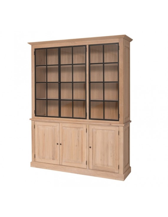 Vitrinen Eiche massiv, Geschirrschrank Eiche im Landhausstil, Breite 186 cm
