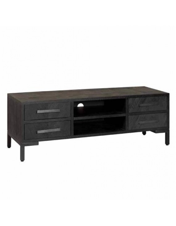 TV-Schrank schwarz Holz, TV-Schrank Eiche furniert schwarz, Lowboard schwarz, Breite 145 cm