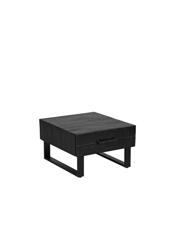 Couchtisch massiv Holz/Metall, Couchtisch schwarzes Mangoholz, Beistelltisch 64x70x41 cm, Industriestil 