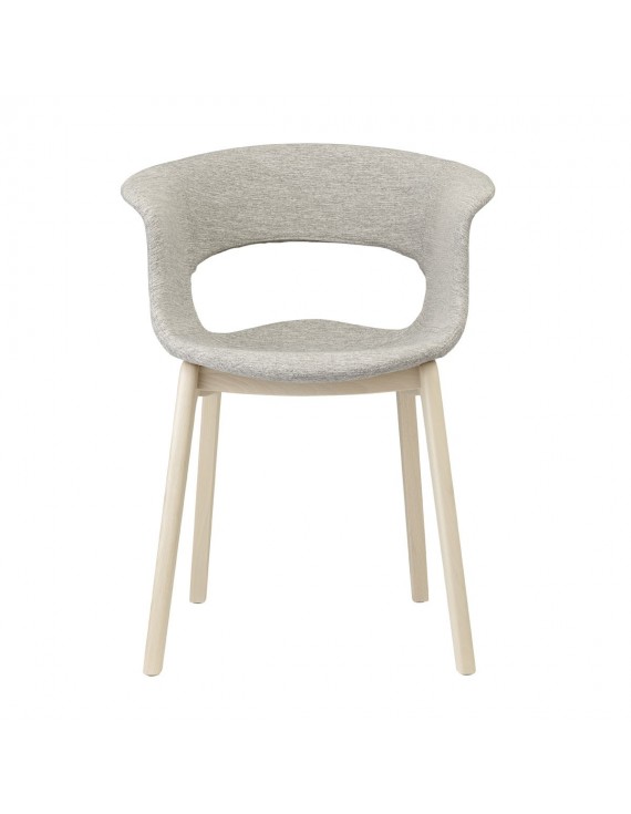 Design Stuhl in sand, aus Textil, massiv Holz, Natural Kunststoff, mit Armlehne