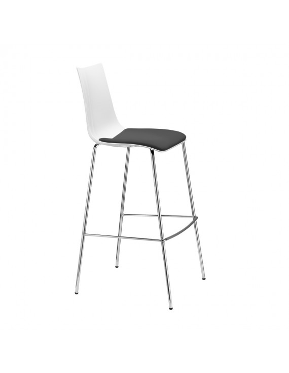 Barstuhl, weiß, Sitzhöhe 80 cm mit Sitzkissen schwarz