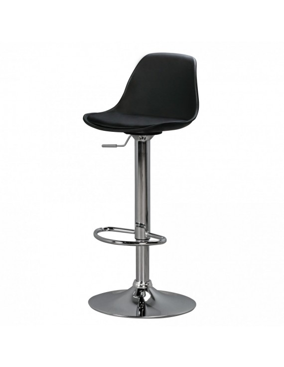 Barhocker rund Schwarz Chrom, Barstuhl Drehbar, Höhenverstellbar