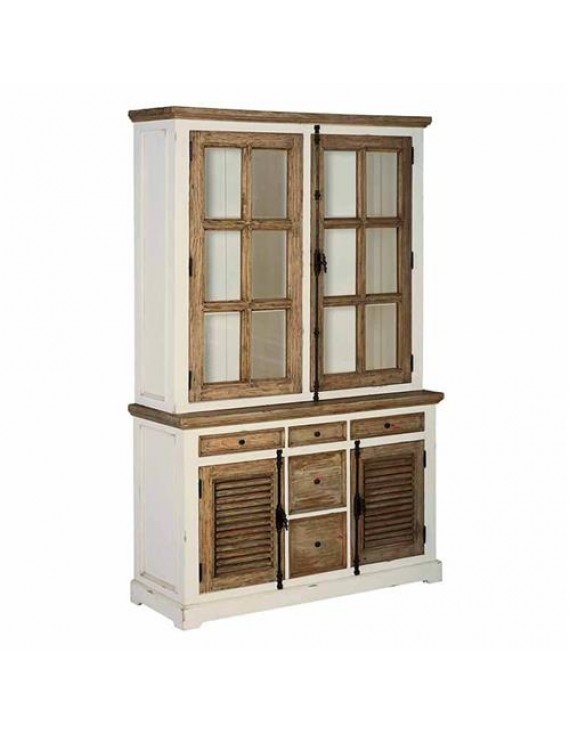 Schrank Massivholz, Vitrine weiß 