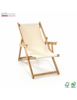 Liegestuhl creme 100% Baumwolle, Gartenliege creme, Strandstuhl chreme Holzgestell