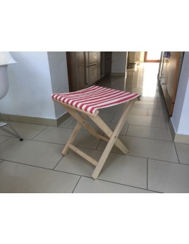 Hocker aufklappbar, Hocker aus Stoff und Holz, Farbe rot-weiß
