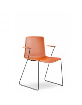 Stuhl orange verchromte, Stuhl mit Armlehne orange , Kufenstuhl stapelbar