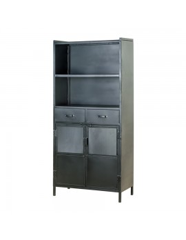 Bücherschrank aus Metall, schwarz, Industriestyle, 2 Türen und 2 Schubladen, Höhe 180 cm