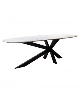 Ovaler Esstisch weißer Marmorplatte, Tisch massiv Marmor oval, Breite 220 cm