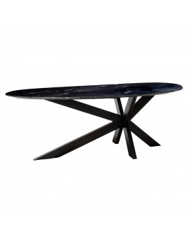 Ovaler Esstisch schwarze Marmorplatte, Tisch massiv Marmor oval, Breite 220 cm
