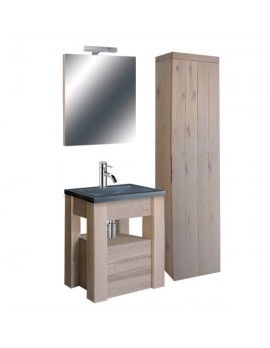 Waschtisch mit Badezimmerschrank und Spiegel, Bad Möbel Set 5 teilig, Eiche massiv