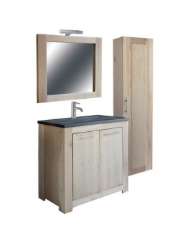 Badezimmer Set, Eiche massiv, Waschtisch mit Badezimmerschrank und Spiegel, Bad Möbel Set, Breite 100 cm