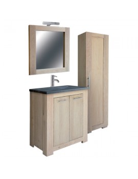 Badezimmer Setz 5 teilig, Waschtisch mit Spiegel und Badezimmerschrank, Breite 75 cm