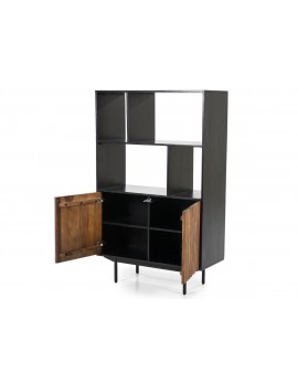 Schrank Regal, Höhe 150 cm, Mangoholz/ braun, schwarz