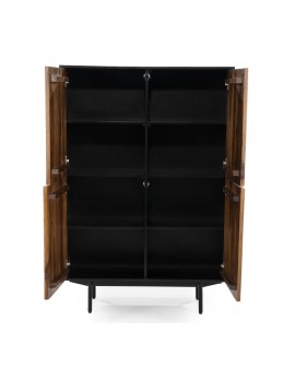 Schrank Regal, Höhe 150 cm, Mangoholz/ braun, schwarz 4 Türen