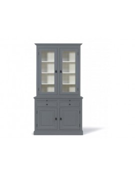 Vitrine grau, Geschirrschrank grau, Wohnzimmerschrank im Landhausstil, Breite 128 cm
