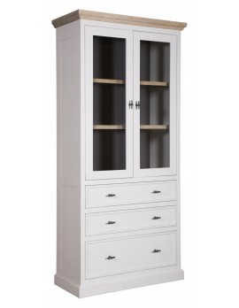 Geschirrschrank mit Eiche weiß, Vitrine mit Eiche weiß, Schrank mit Eiche weiß,  Wohnzimmerschrank mit Eiche weiß Landhausstil, Breite 107cm