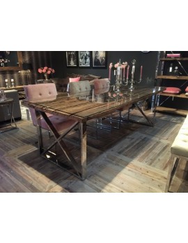 Esstisch Tischplatte aus Altholz mit Glasplatte, Tisch Massivholz im Landhausstil, Länge 240 cm 