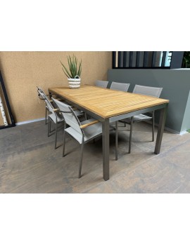 Gartentisch Edelstahl Tischgestell, Gartentisch Teakholz Tischplatte, Länge 152 cm