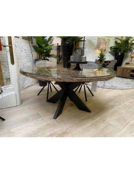 Runder Tisch Altholz mit Glasplatte, Esstisch rund, Tisch rund, Durchmesser 120 cm