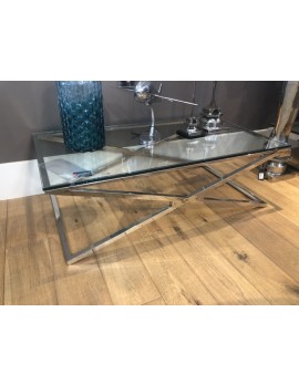 Couchtisch Silber, Tisch Glas-Metall, Glas Couchtisch Silber, Länge 130 cm