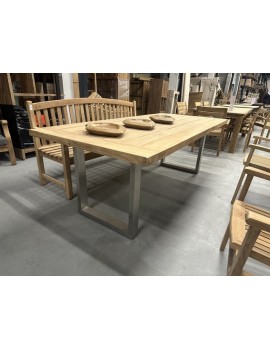 Gartentisch  Massivholz, Holz Gartentisch Metall-Edelstahl Tischgestell, Länge 240 cm