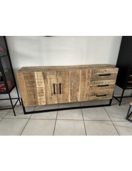 Sideboard massiv Holz/Metall, Sideboard grobes Mangoholz, Sideboard 184x40x85 cm, Industriestil 