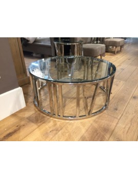 Couchtisch rund Glas verchromt, Couchtisch Metall-Gestell mit Glasplatte, Tisch rund Glas, Durchmesser 100 cm