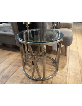 Beistelltisch rund Glas verchromt, Couchtisch Metall-Gestell mit Glasplatte, Tisch rund Glas, Durchmesser 60 cm