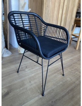 Stuhl mit Armlehne schwarz, Stuhl Kunst-Rattan