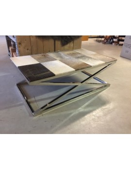 Couchtisch verchromt Metall, Couchtisch Kuhfell Metall-Gestell, Tisch Silber Metall, Breite 120 cm