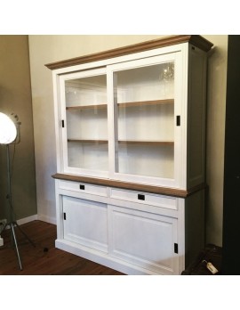 Vitrine weiß Landhaus, Vitrinenschrank weiß Landhaus, Geschirrschrank weiß Landhaus,  Wohnzimmerschrank im Landhausstil, Breite 180 cm