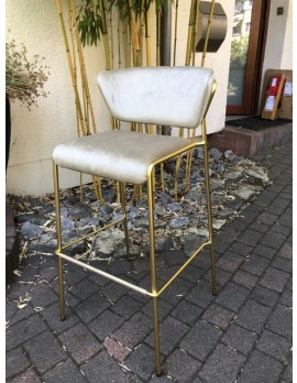Barstuhl Gold gepolstert, Barstuhl beige stapelbar Gold, Sitzhöhe 76 cm