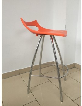Design Barhocker orange, Farbe orange verchromtes Gestell, Sitzhöhe 80 cm