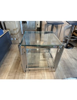 Beistelltisch verchromt Glas, Beistelltisch Glas-Metall,  Breite 55 cm