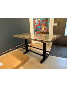 Bartisch Altholz mit Glasplatte, Bartisch Metallgestell Tischplatte Altholz, Breite 180 cm