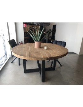 Runder Tisch Naturholz, Tisch rund Industrie Metall-Gestell,  Durchmesser 150 cm