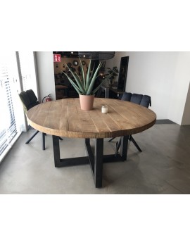 Runder Tisch Naturholz, Tisch rund Industrie Metall-Gestell, Durchmesser 130 cm