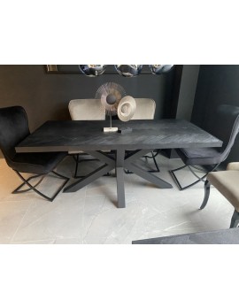 Schwarzer Esstisch Holz-Metall, Esstisch schwarz Fischgrätmuster Tischplatte schwarz, Tisch schwarz, Breite 240 cm