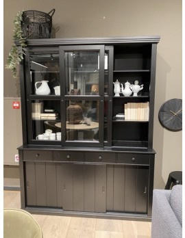 Vitrinenschrank schwarz, Geschirrschrank schwarz Landhaus, Vitrine schwarz Landhausstil, Buffetschrank schwarz, Breite 166 cm