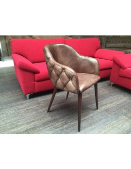 Stuhl Chesterfield grau-braun Leder, Stuhl Echtleder gepolstert Chesterfield