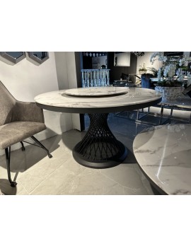 Esstisch rund schwarz, Tisch Marmoroptik Tischplatte, Esstisch schwarzes Gestell, Durchmesser 130 cm