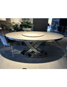 Ovaler Esstisch Marmoroptik Tischplatte, Tisch oval Silber Tischbein, Esstisch verchromt Breite 200 cm